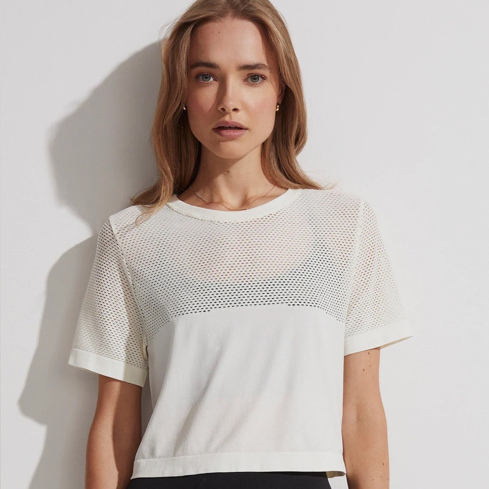 Varley Cream Fitted Crop Tee